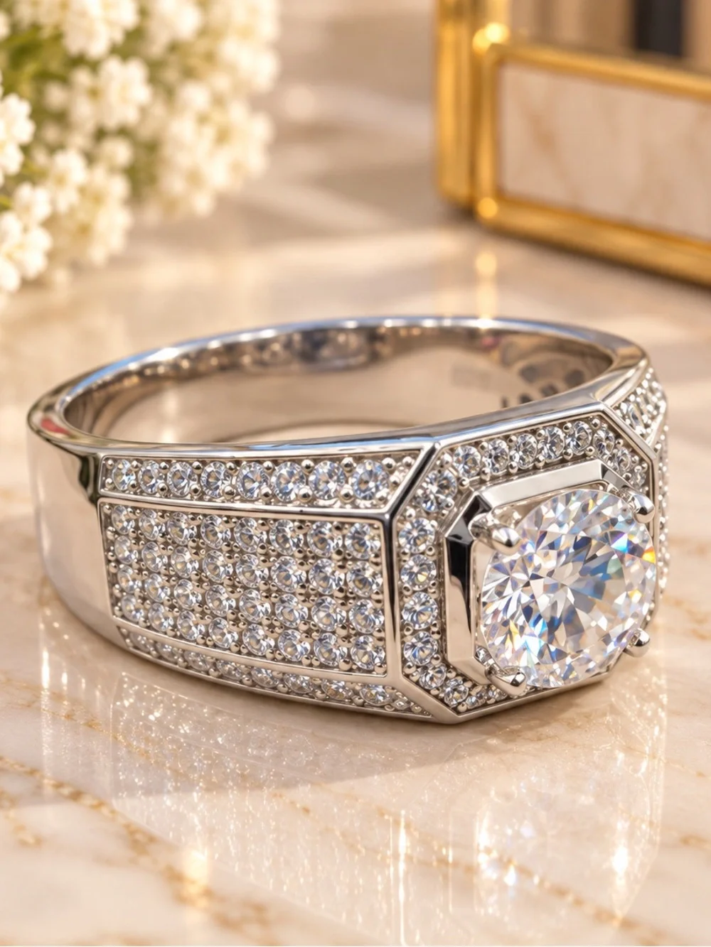 1-6 CT Men's Moissanite Engagement Ring Sterling Silver